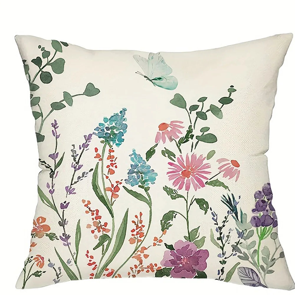 4pcs Floral Printed Pillowcases with Butterfly Motifs Sofa cushion cover home bedroom room decoration
