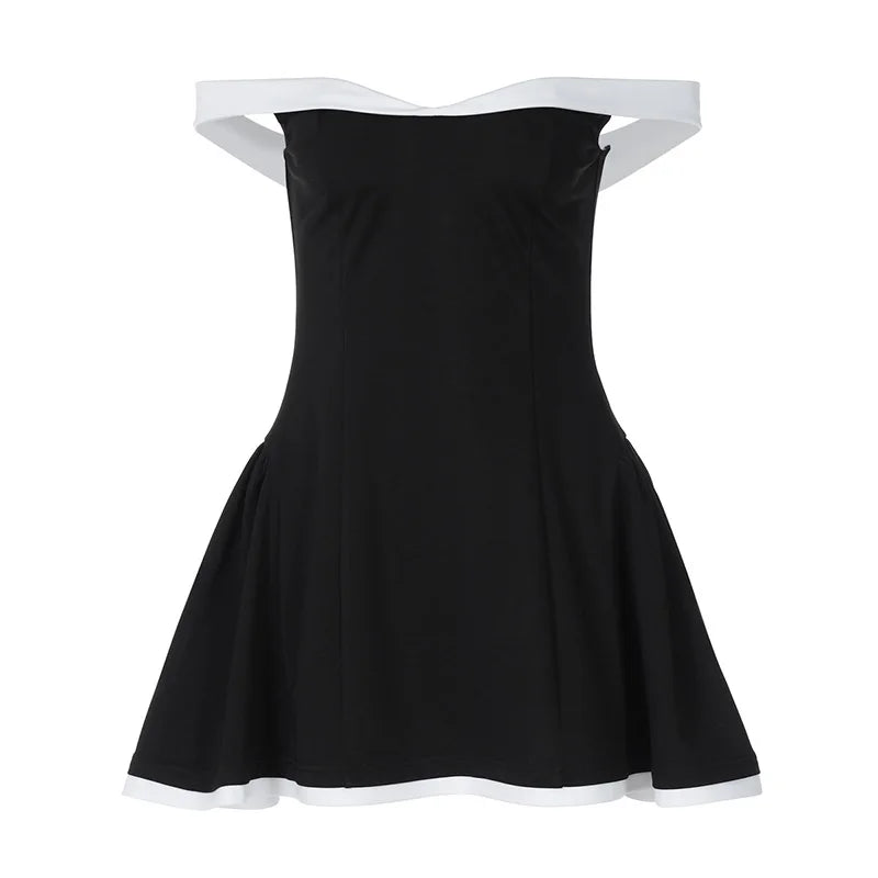 summer Off-shoulder Strapless Sexy Mini Dress Women Fashion Patchwork Sleeveless Backless High Waist A-line Club Party Dress
