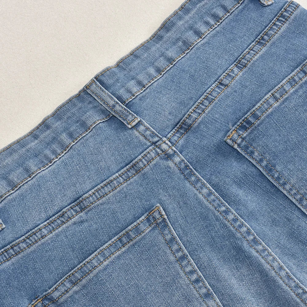 Women Stretch Jeans Ankle Length Jean Washed Denim Straight Pants High Waist Trousers Pockets Basics Hollow Solid Diamonds