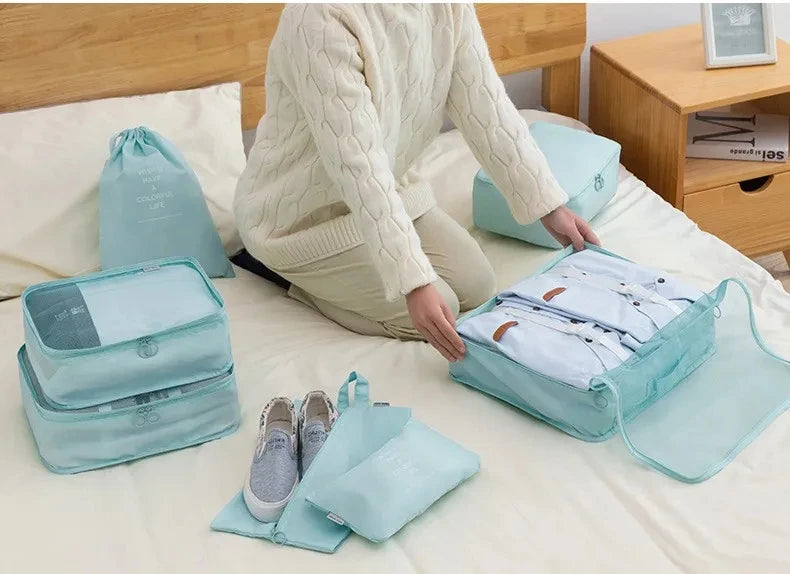8/9/10 Pcs Set Travel Organizer Storage Bags Suitcase Packing Cubes Set Cases Portable Luggage Clothes Shoe Tidy Pouch Folding