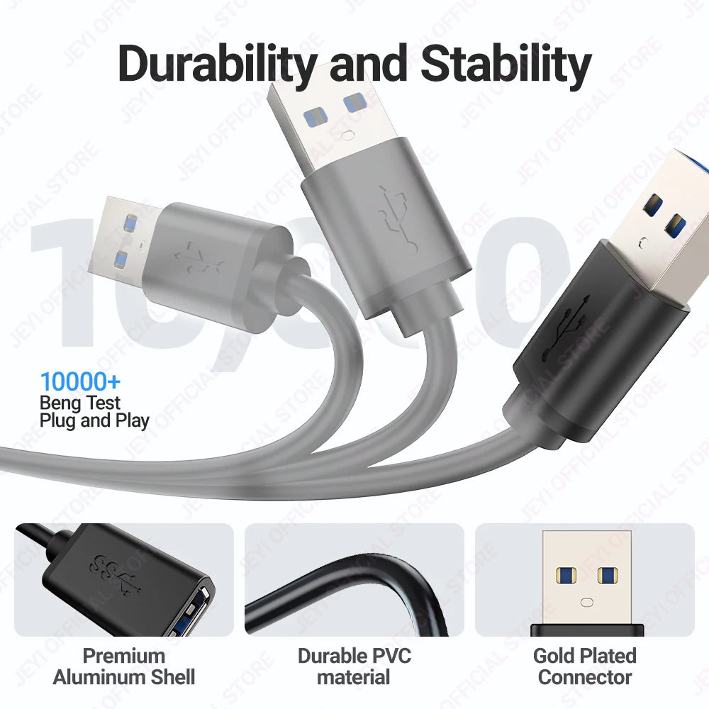 JEYI USB 3.0 GEN1 Extension Cable (Male to Female)-5Gbps High-Speed Data Transfer for Keyboard/Mouse/Flash Drive